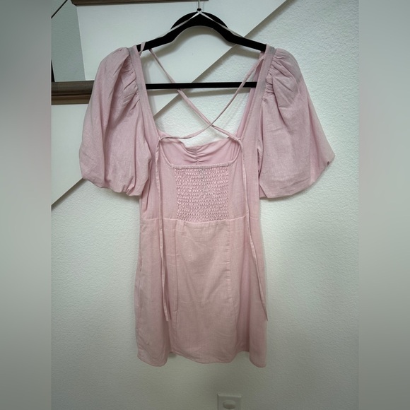 Puff sleeve pink linen dress - Picture 6 of 8